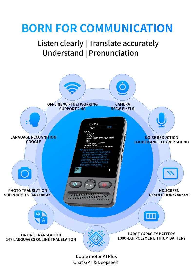 AI Language Translator Device T21 |   138 Languages, Real-Time Voice & Photo Translation |   Offline Mode & Touchscreen |   Perfect for Travel & Business & Work Translation Traductor