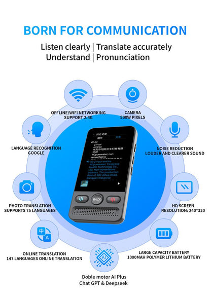 AI Language Translator Device T21 |   138 Languages, Real-Time Voice & Photo Translation |   Offline Mode & Touchscreen |   Perfect for Travel & Business & Work Translation Traductor