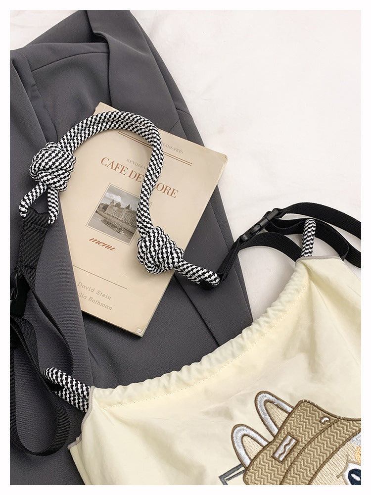 Premium Embroidered Nylon Square Bag Shopping Bag Simple Fashion Trendy Rabbu Commuter Versatile Canvas Bag Handbag