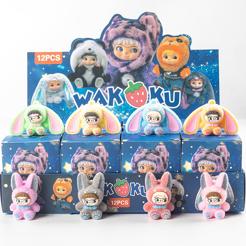 Flocked Halloween Labubu Trendy Toy Doll Children's Toy Bubble Mart Figurine Blind Bag Blind Box