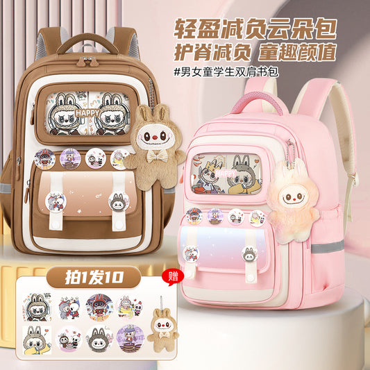 INS New Bag Labubu Backpack for Children Primary School Students Grades 1-6 Double Shoulder Bag Lightweight Backpack
