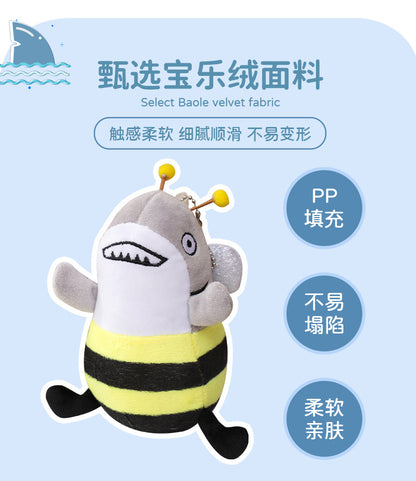 Shark Bee Plush Doll Shark Fork Small Decoration Toy Bag Decoration Plush Doll Funny Plush Toy