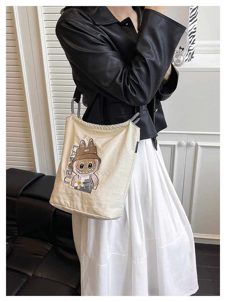 Premium Embroidered Nylon Square Bag Shopping Bag Simple Fashion Trendy Rabbu Commuter Versatile Canvas Bag Handbag