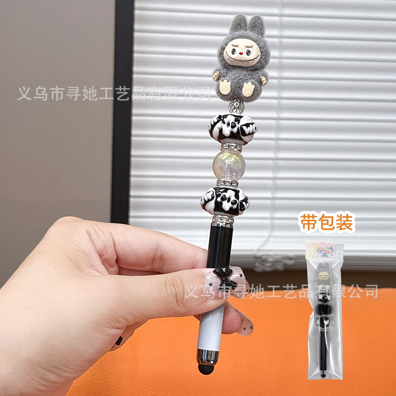 Creative DIY Cute Beaded Pen for Mobile Phones and Tablets, Touchscreen Gel Pen, Adorable Handmade Doll, Student Gift