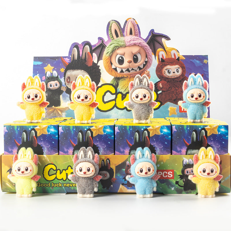 Flocked Halloween Labubu Trendy Toy Doll Children's Toy Bubble Mart Figurine Blind Bag Blind Box