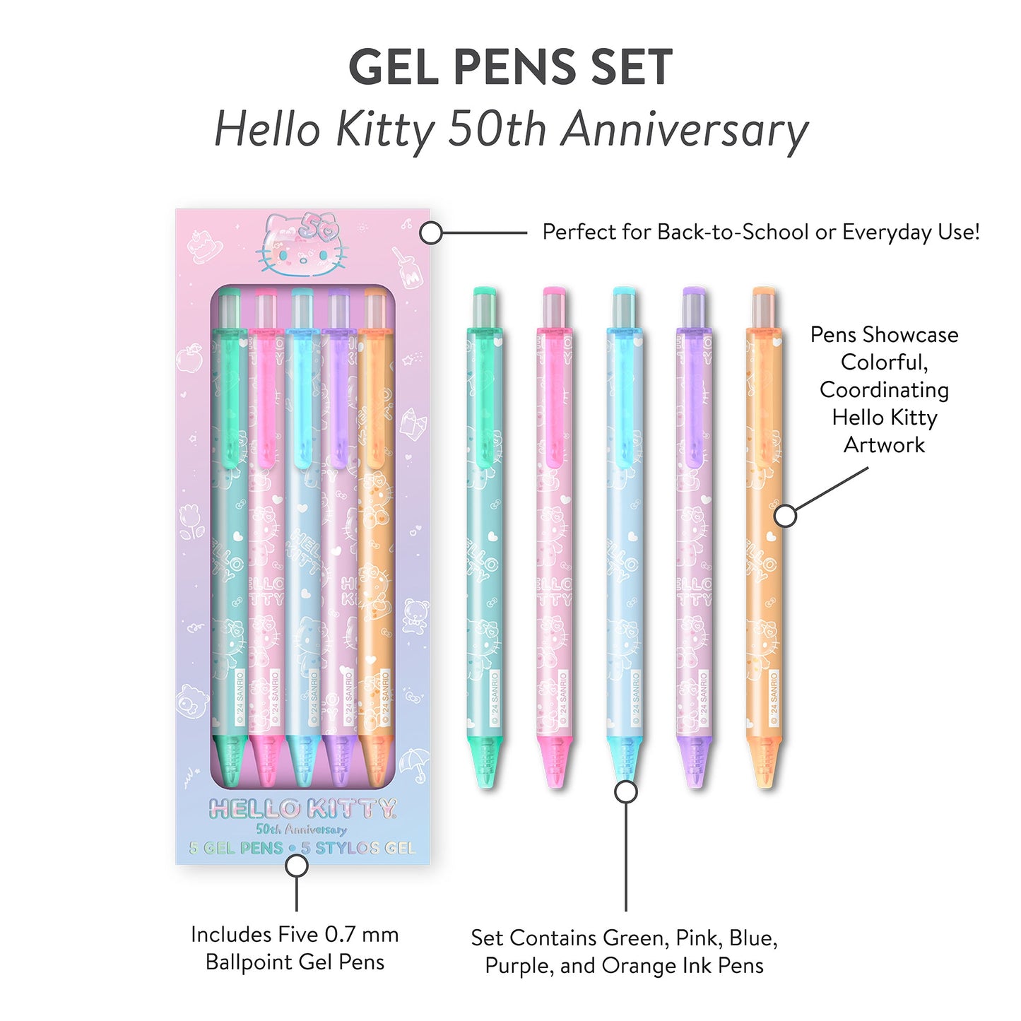 Hello Kitty x Studio Oh! 50th Anniversary 5-pc Gel Pens Set