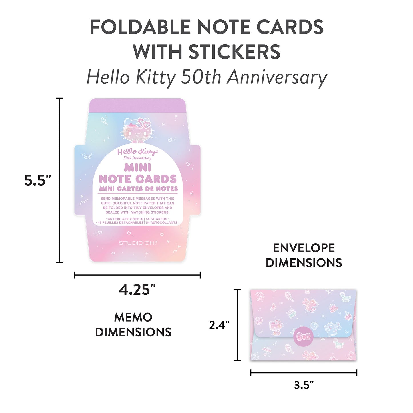 Hello Kitty x Studio Oh! 50th Anniversary Mini Note Cards and Sticker Set