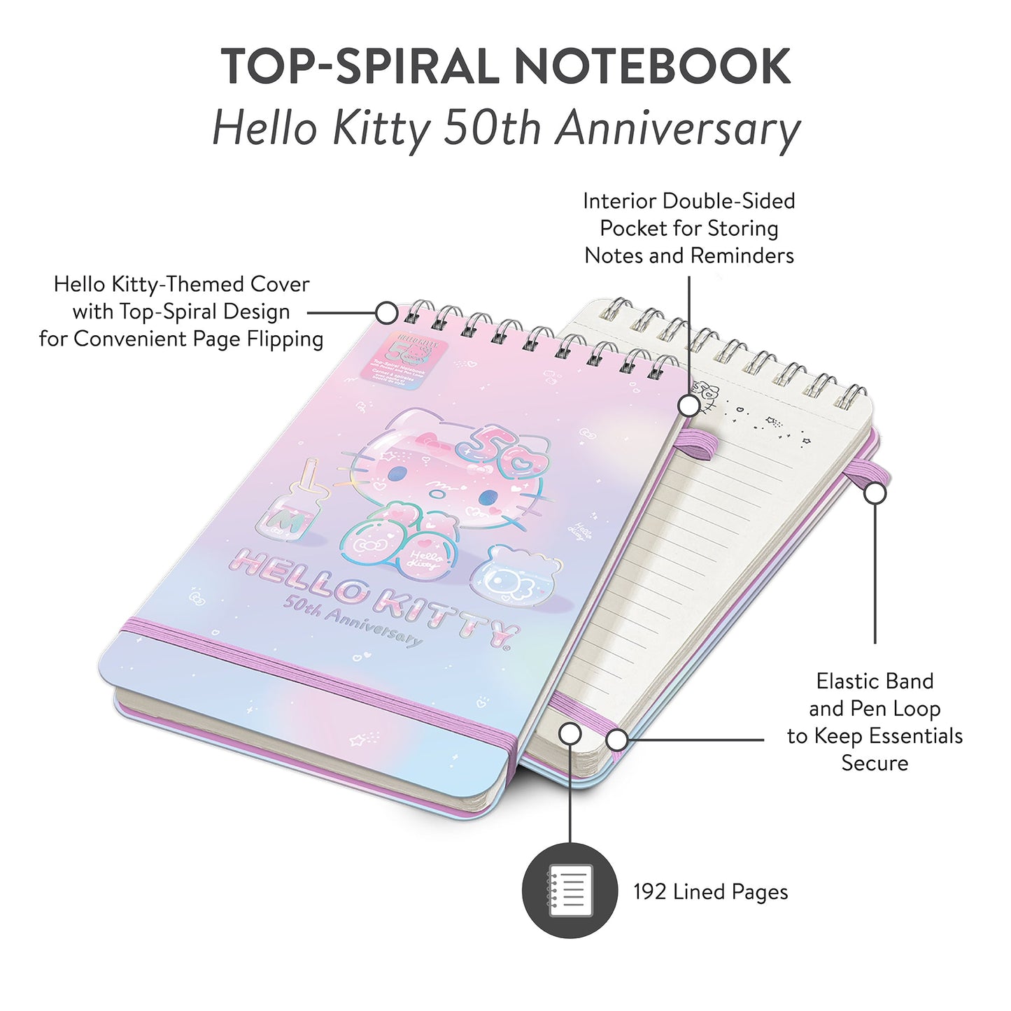 Hello Kitty x Studio Oh! 50th Anniversary Top-Spiral Notebook with Pocket & Pen Loop