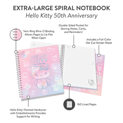 Hello Kitty x Studio Oh! 50th Anniversary Extra-Large Spiral Notebook & Sticker Sheet