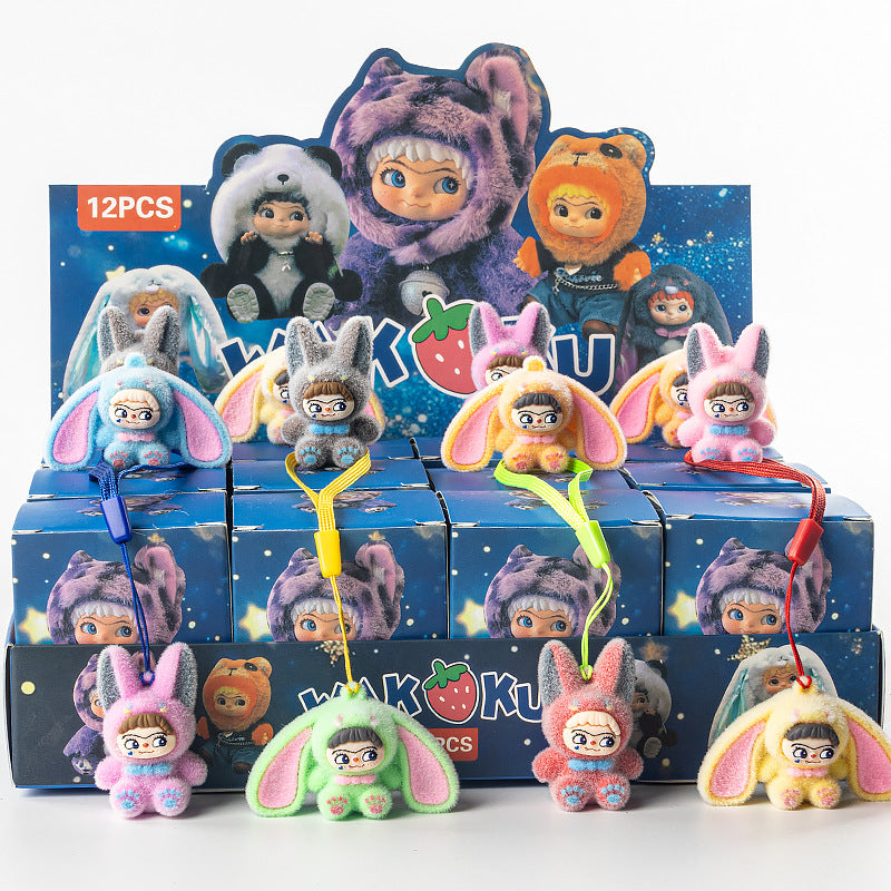 Flocked Halloween Labubu Trendy Toy Doll Children's Toy Bubble Mart Figurine Blind Bag Blind Box