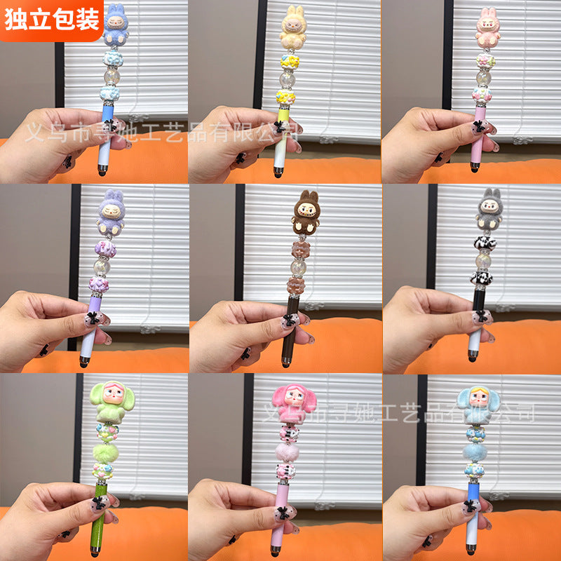 Creative DIY Cute Beaded Pen for Mobile Phones and Tablets, Touchscreen Gel Pen, Adorable Handmade Doll, Student Gift