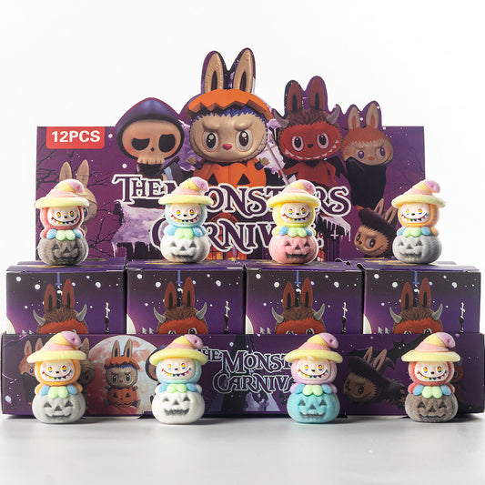 Flocked Halloween Labubu Trendy Toy Doll Children's Toy Bubble Mart Figurine Blind Bag Blind Box