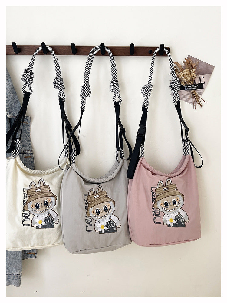 Premium Embroidered Nylon Square Bag Shopping Bag Simple Fashion Trendy Rabbu Commuter Versatile Canvas Bag Handbag