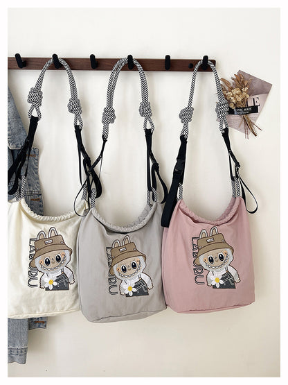 Premium Embroidered Nylon Square Bag Shopping Bag Simple Fashion Trendy Rabbu Commuter Versatile Canvas Bag Handbag