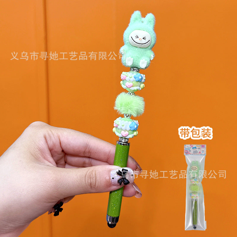 Creative DIY Cute Beaded Pen for Mobile Phones and Tablets, Touchscreen Gel Pen, Adorable Handmade Doll, Student Gift