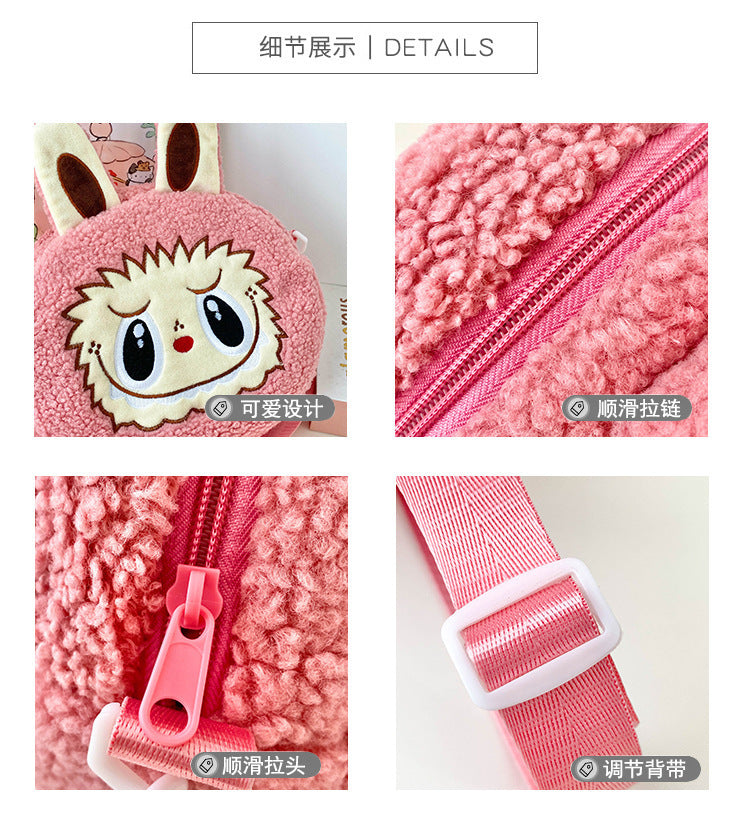 New Cartoon Crossbody Double Backpack Plush Bag City Park L Labubu Bag Crossbody Bag Children's Bag