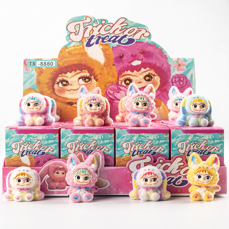 Flocked Halloween Labubu Trendy Toy Doll Children's Toy Bubble Mart Figurine Blind Bag Blind Box