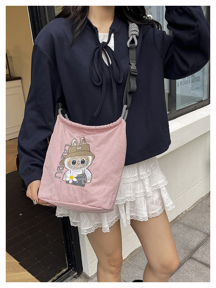 Premium Embroidered Nylon Square Bag Shopping Bag Simple Fashion Trendy Rabbu Commuter Versatile Canvas Bag Handbag