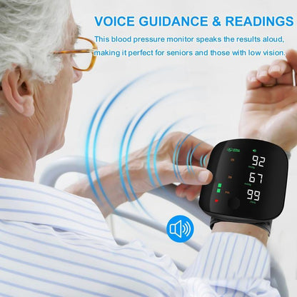 Wrist Blood Pressure Monitor, Rechargeable Monitors for Home Use with Digital Large Display, Voice Broadcast, Blood Pressure Machine, Carrying Case