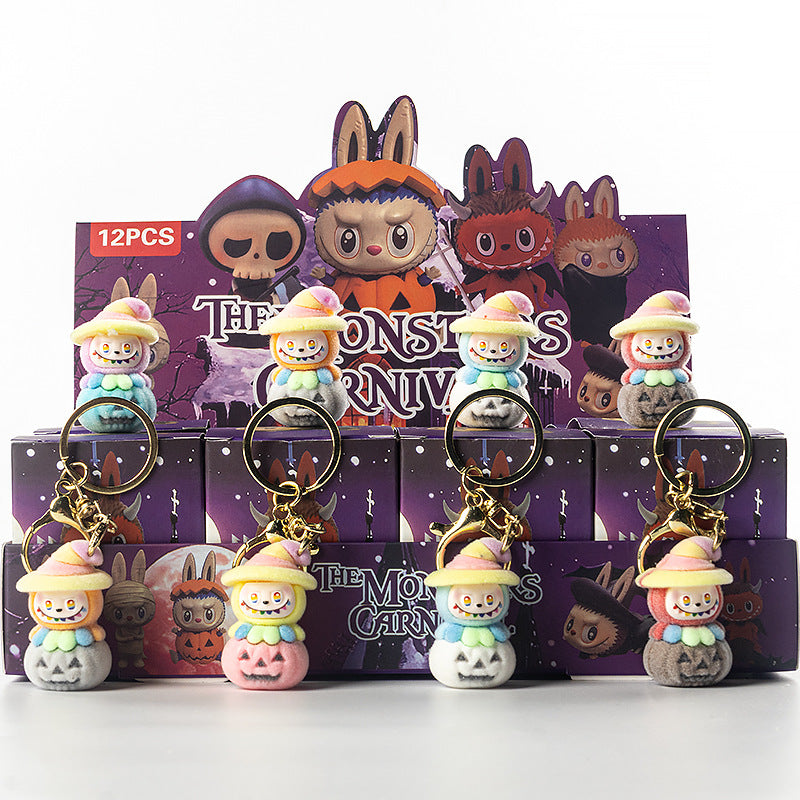 Flocked Halloween Labubu Trendy Toy Doll Children's Toy Bubble Mart Figurine Blind Bag Blind Box
