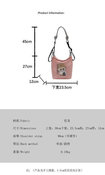 Premium Embroidered Nylon Square Bag Shopping Bag Simple Fashion Trendy Rabbu Commuter Versatile Canvas Bag Handbag