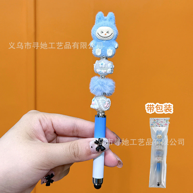 Creative DIY Cute Beaded Pen for Mobile Phones and Tablets, Touchscreen Gel Pen, Adorable Handmade Doll, Student Gift