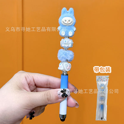 Creative DIY Cute Beaded Pen for Mobile Phones and Tablets, Touchscreen Gel Pen, Adorable Handmade Doll, Student Gift
