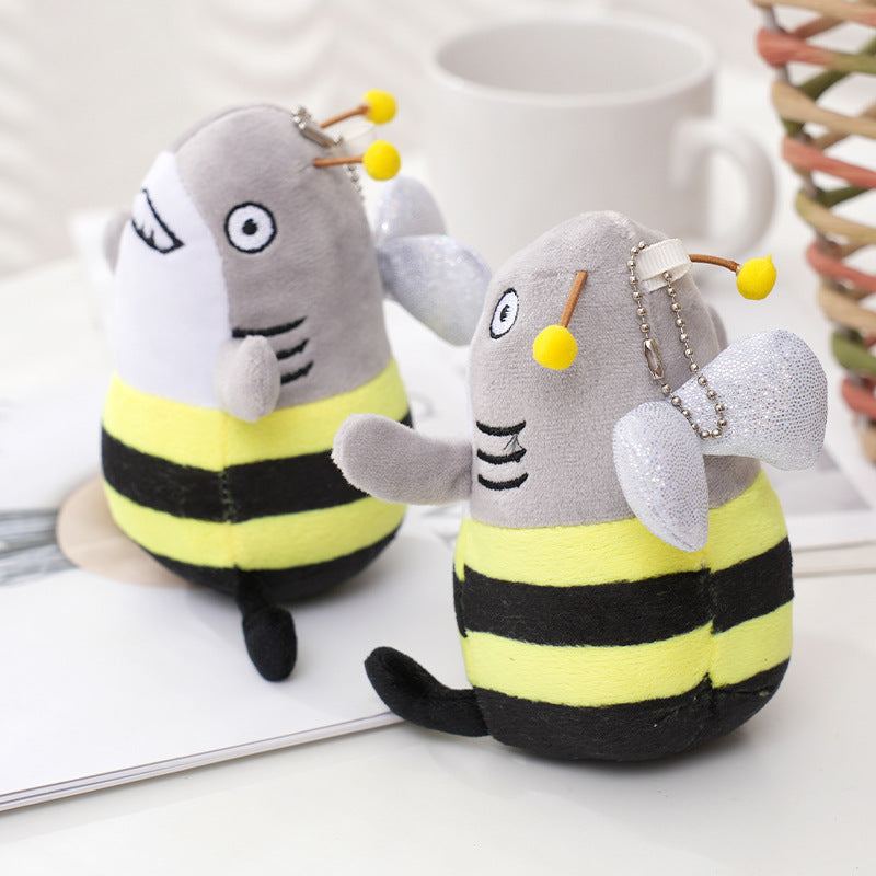 Shark Bee Plush Doll Shark Fork Small Decoration Toy Bag Decoration Plush Doll Funny Plush Toy