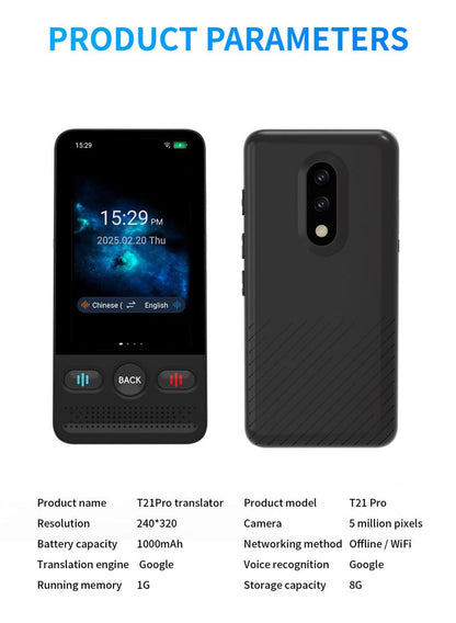 AI Language Translator Device T21 |   138 Languages, Real-Time Voice & Photo Translation |   Offline Mode & Touchscreen |   Perfect for Travel & Business & Work Translation Traductor