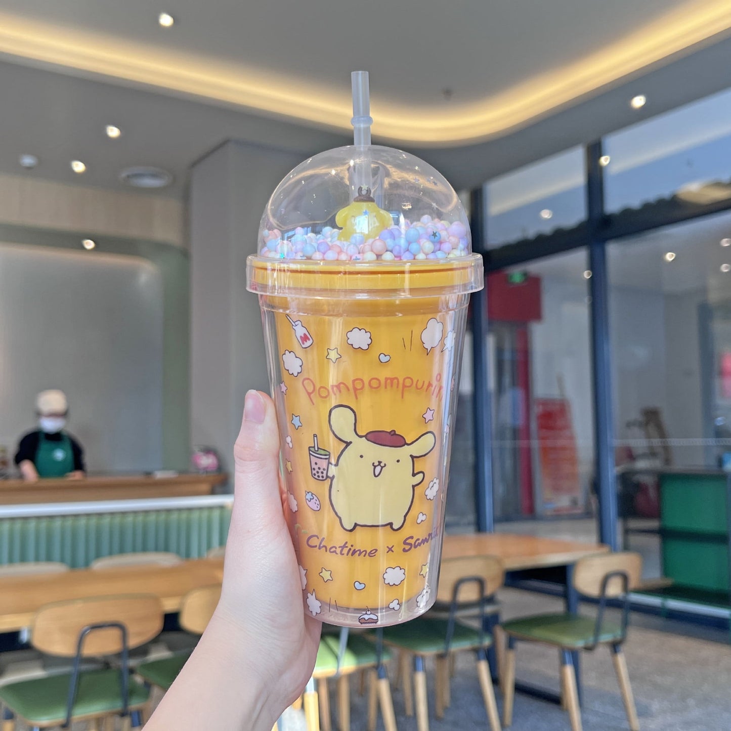 Sanrio Anime Kuromi Hello Kitty Cinnamoroll Melody Plastic Water Cup Double-Layer Plastic Cup Portable Sport Mug Straw Girl Gift