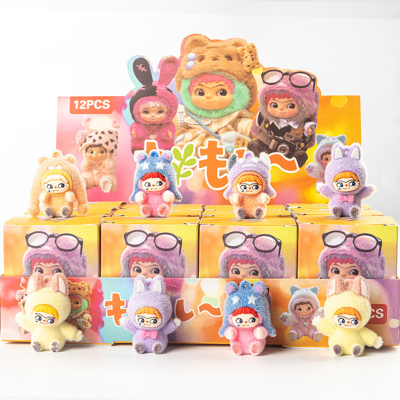 Flocked Halloween Labubu Trendy Toy Doll Children's Toy Bubble Mart Figurine Blind Bag Blind Box