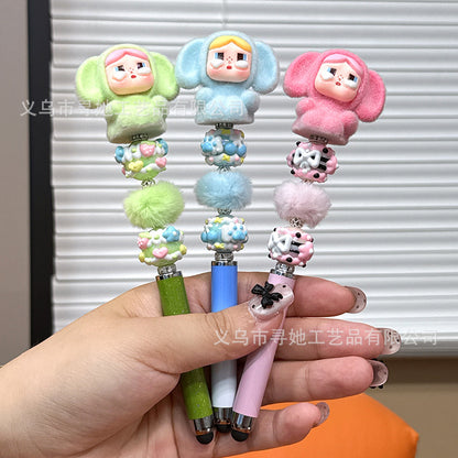 Creative DIY Cute Beaded Pen for Mobile Phones and Tablets, Touchscreen Gel Pen, Adorable Handmade Doll, Student Gift