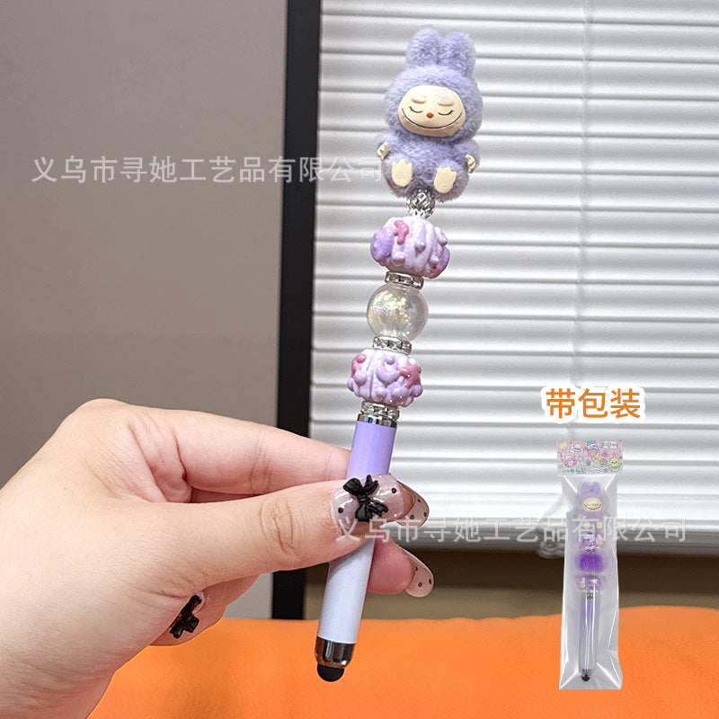 Creative DIY Cute Beaded Pen for Mobile Phones and Tablets, Touchscreen Gel Pen, Adorable Handmade Doll, Student Gift