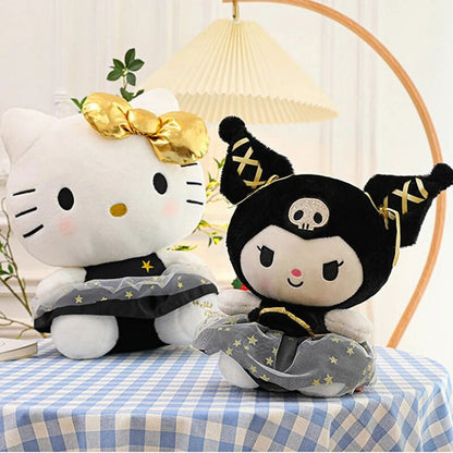 Cartoon Cute Plush Dolls Sanrioed Black Gold Kuromi Hello Kitty Plush Toy New Black Gold Kt Wedding Doll Gifts Kids Birthday ls