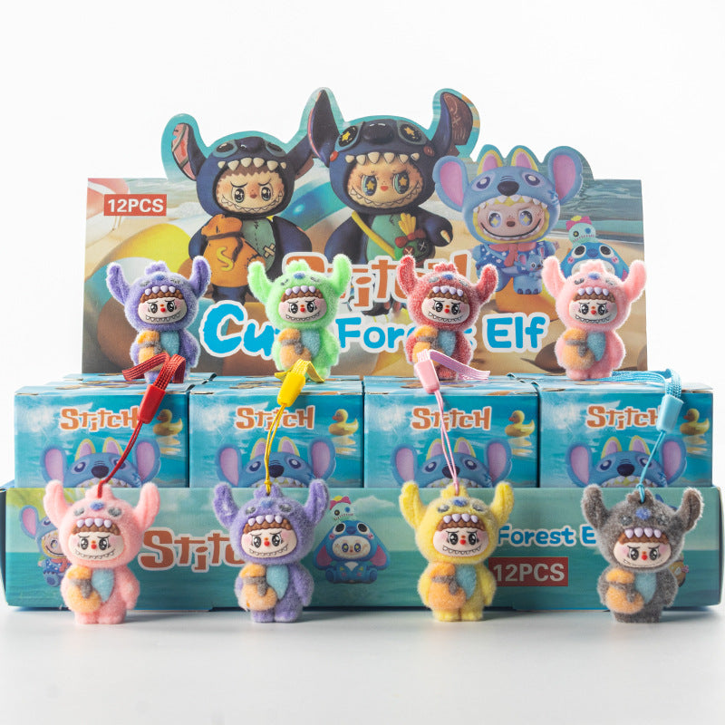Flocked Halloween Labubu Trendy Toy Doll Children's Toy Bubble Mart Figurine Blind Bag Blind Box
