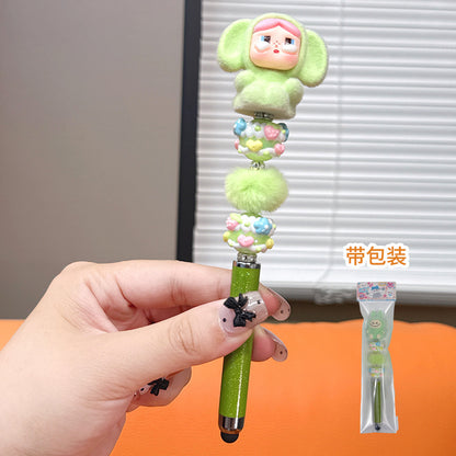 Creative DIY Cute Beaded Pen for Mobile Phones and Tablets, Touchscreen Gel Pen, Adorable Handmade Doll, Student Gift