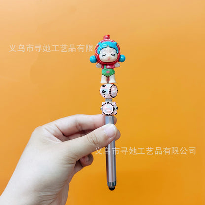 Creative DIY Cute Beaded Pen for Mobile Phones and Tablets, Touchscreen Gel Pen, Adorable Handmade Doll, Student Gift