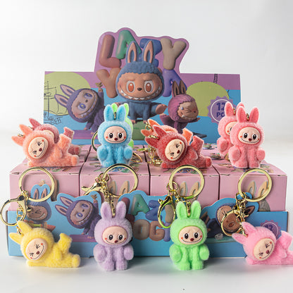 Flocked Halloween Labubu Trendy Toy Doll Children's Toy Bubble Mart Figurine Blind Bag Blind Box
