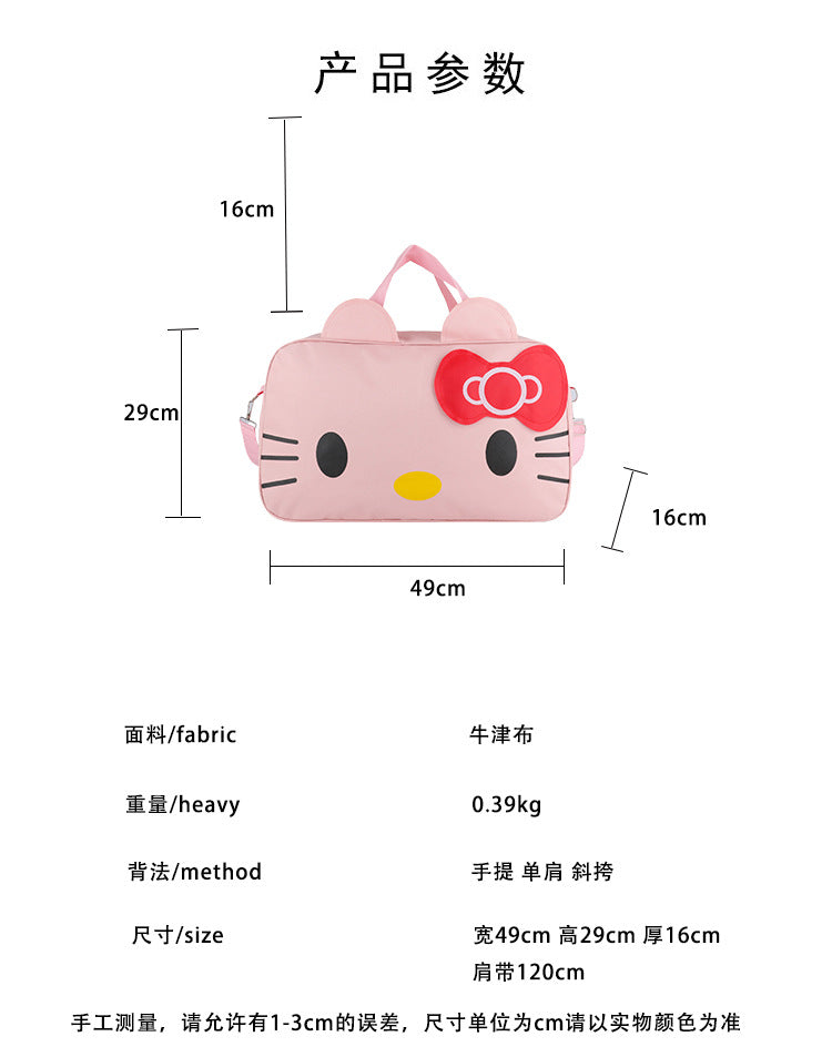 Fashion Cat Large Capacity Student Travel Bag Waterproof Large Capacity Cute Girl KT Luggage Bag Female Handbag