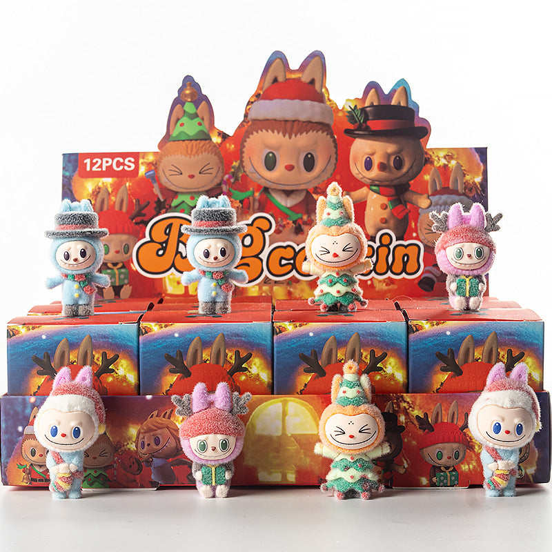 Flocked Halloween Labubu Trendy Toy Doll Children's Toy Bubble Mart Figurine Blind Bag Blind Box