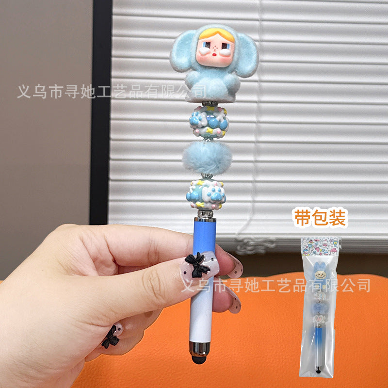 Creative DIY Cute Beaded Pen for Mobile Phones and Tablets, Touchscreen Gel Pen, Adorable Handmade Doll, Student Gift