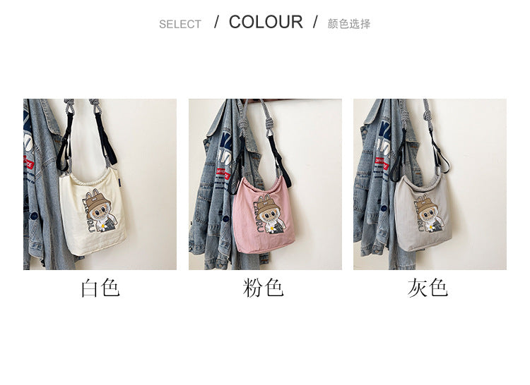 Premium Embroidered Nylon Square Bag Shopping Bag Simple Fashion Trendy Rabbu Commuter Versatile Canvas Bag Handbag