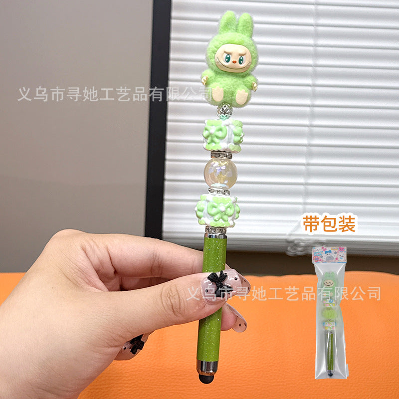 Creative DIY Cute Beaded Pen for Mobile Phones and Tablets, Touchscreen Gel Pen, Adorable Handmade Doll, Student Gift