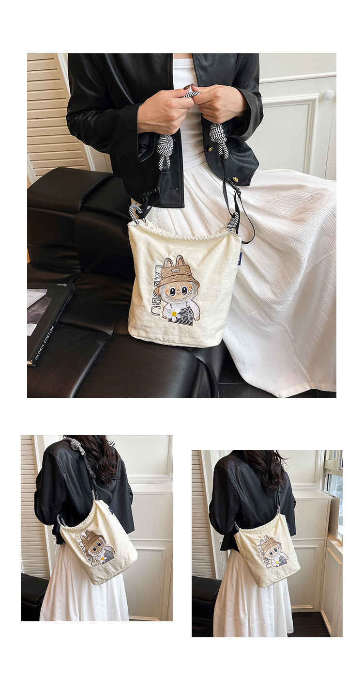 Premium Embroidered Nylon Square Bag Shopping Bag Simple Fashion Trendy Rabbu Commuter Versatile Canvas Bag Handbag
