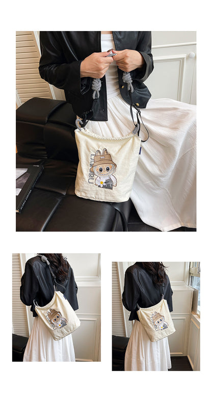 Premium Embroidered Nylon Square Bag Shopping Bag Simple Fashion Trendy Rabbu Commuter Versatile Canvas Bag Handbag