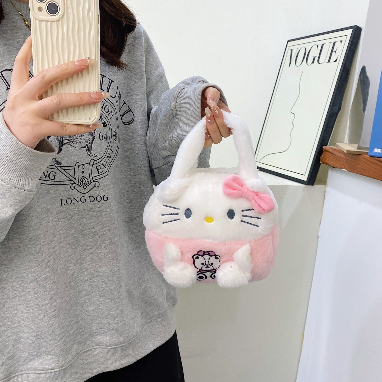 👜New cartoon Sanrio plush bag ins versatile doll bag cute girl Handbag